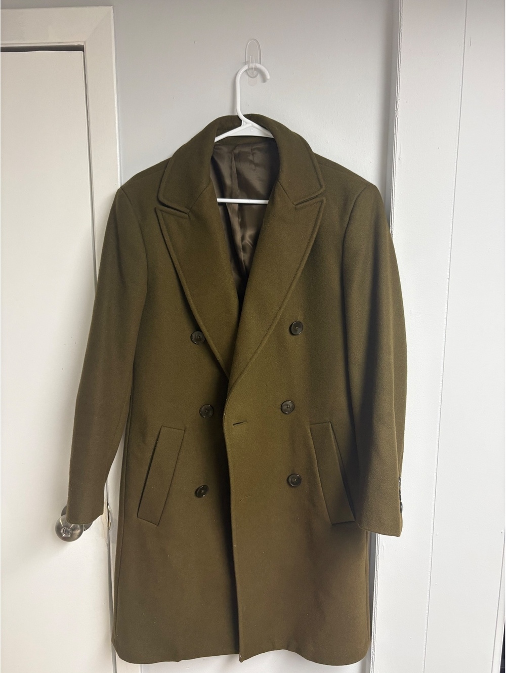 Zara Man Olive Green Double Breasted Overcoat Size S